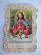 JEZUS BŁOGOSŁAWI CHLEB przedwojenny ŚW. OBRAZEK KORONKA