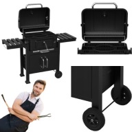 DUŻY GRILL OGRODOWY WĘGLOWY XXL ŻELIWNY RUSZT POPIELNIK TERMOMETR KOLER