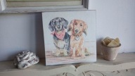OBRAZ TABLICZKA, DESKA, PSY SHABBY RETRO