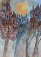 Kompozycja miasto Akwarela Sabina Salamon 18x26