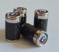 Nakrętki kapturki na wentyle BMW - czarno-srebrne carbon włókno PREMIUM