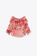Z A R A hiszpanka bluzka kwiaty czerwona falbanki odkryte ramiona babydoll