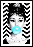 A2 PLAKAT OBRAZ AUDREY HEPBURN Z BALONEM, FILM KINO CZARNO BIAŁY TURKUS