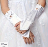 Do0021 Rękawiczki komunijne dekoracyjne kokarda