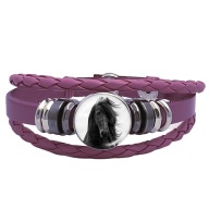 Skórzana bransoletka - Snap - Koń - regulowana długość, wymienne oczka