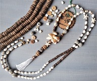 SURF morski Naszyjnik kremowy howlit szara lawa chwost muszle kauri drewno