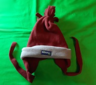 Bordowo-szara, polarowa czapka z nausznikami