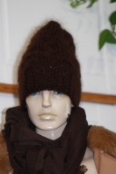 Gruba czapka rekodzielo moher braz czekoladowy M