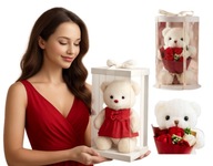 DUŻY MIŚ Z BUKIETEM MYDLANYCH RÓŻ PREZENT NA WALENTYNKI PUDEŁKO DLA KOBIET