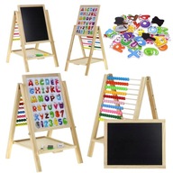 TABLICA DREWNIANA MAGNETYCZNA KREDOWA LICZYDŁO KREDA GĄBKA LITERY AKCESORIA