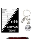 Zeszyt notes treningowy + brelok hantel ciężar napis + długopis czerwony