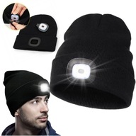 CZAPKA ZIMOWA Z LATARKĄ LED ŁADOWANA USB CIEPŁA CZARNA UNIWERSALNA