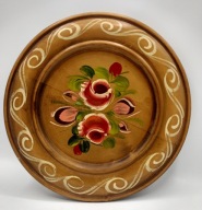 malowany drewniany talerzyk, ręczna robota, kwiaty