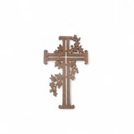 Krzyż drewniany na ścianę ręcznie wykonany z motywem liści winogron