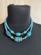 vintage naszyjnik turkusowy dwa sznury koralików Japonia lata 60'