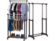 WIESZAK PODWÓJNY STOJĄCY NA KÓŁKACH UBRANIA STOJAK DO PRZEDPOKOJU GARDEROBY