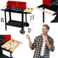 GRILL WĘGLOWY DUŻY NA KÓŁKACH OGRODOWY CHROMOWANY RUSZT METALOWY PRZENOŚNY