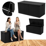 SKRZYNIA OGRODOWA KUFER NA TARAS BALKON SIEDZISKO 200KG DUŻA 390L CZARNA