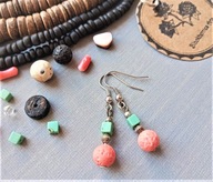 FOLK kolczyki koralowa lawa wulkaniczna miętowy turkus BlackberriesArts