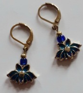 Retro*pozłacane kolczyki z storczykami-cloisonne Krople, stal pozłacana