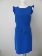 Sukienka damska do kolan chabrowa z baskinką 36 jak nowa rękawy motylki