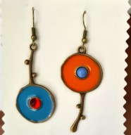 Kolczyki artystyczne vintage – emalia kolorowa, miedź