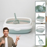 DUŻA KUWETA DLA KOTA OTWARTA XXL Z ŁOPATKĄ MOCNA ZIELONA 47CM