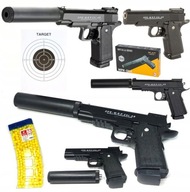 PISTOLET Metalowy Z TŁUMIKIEM D1A Colt + KULKI Magazynek 800 szt