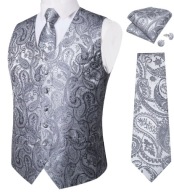 M L Kamizelka Krawat elegancka do garnituru srebrna ślub wesele