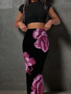 komplet: top i długa spódnica w róże, nowa markowa Shein 40/42