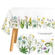 OBRUS NA STÓŁ WIELKANOCNY ŚWIATECZNY 140X200 CM BIAŁY W KWIATY PLAMOODPORNY