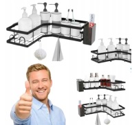 PÓŁKA ŁAZIENKOWA NAROŻNA WISZĄCA POD PRYSZNIC METALOWA CZARNA LOFT 2 SZTUKI