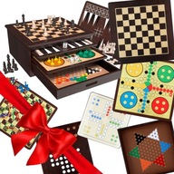 ZESTAW GIER DREWNIANY 10W1 SZACHY WARCABY CHIŃCZYK KOŚCI GRA PLANSZOWA