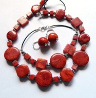 Czerwony koral, zestaw biżuterii, naszyjnik, bransoletka, kolczyki