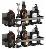 ZESTAW 2 SZT PÓŁKA ŁAZIENKOWA WISZĄCA METALOWA SAMOPRZYLEPNA CZARNA LOFT