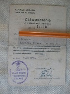 KRAKÓW ZAŚWIADCZENIE O REJESTRACJI ROWERU 1945