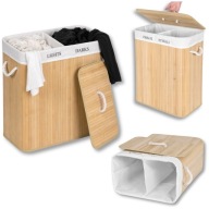 KOSZ NA PRANIE BIELIZNĘ BAMBUSOWY 100L POJEMNIK NA UBRANIA Z POKRYWĄ