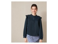 ESMARA granatowa BLUZKA długi rękaw LYOCELL koszula falbanki NOWA 46