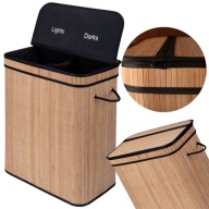 KOSZ NA PRANIE DWUKOMOROWY SKŁADANY DUŻY WOLNOSTOJĄCY 100L BAMBUSOWY