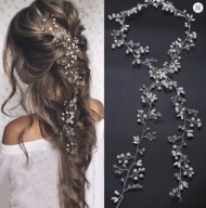 Opaska na druciku, srebrna perełki cyrkonie 50 cm komunia ślub okazja