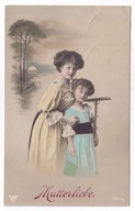 Dziewczynka mała ogrodniczka Mama 1912r. Kolorowana 982r