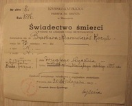 Świadectwo śmierci, 1886 rok, PARAFIA ŚW. KRZYŻA, Warszawa 1940 rok