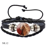 Skórzana bransoletka - Snap - Koń - regulowana długość, wymienne oczka