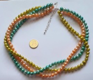 Retro*potrójny naszyjnik : perły słodkowodne - trzy kolory,srebro925