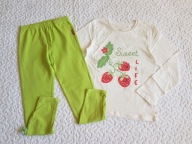 Cool Club bluzka ecru w truskawki nowa i legginsy zielone roz 134
