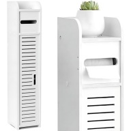 SZAFKA ŁAZIENKOWA STOJĄCA SŁUPEK BIAŁA 4 PÓŁKI REGAŁ 80 CM WĄSKA ORGANIZER