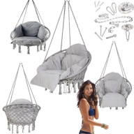 HUŚTAWKA WISZĄCA GNIAZDO OGRODOWA Z PODUSZKĄ SZARA PREMIUM 62CM 150KG