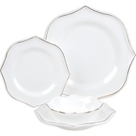 Serwis obiadowy GierekHoff złoty pasek 24 szt. zestaw talerzy ozdobne białe