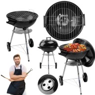 GRILL WĘGLOWY OKRĄGŁY OGRODOWY Z POKRYWĄ NA KÓŁKACH POPIELNIK RUSZT 41cm