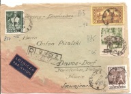 GLIWICE -DAVOS(SZWAJCARIA) -koperta erka lotnicza-obieg 1954 rok